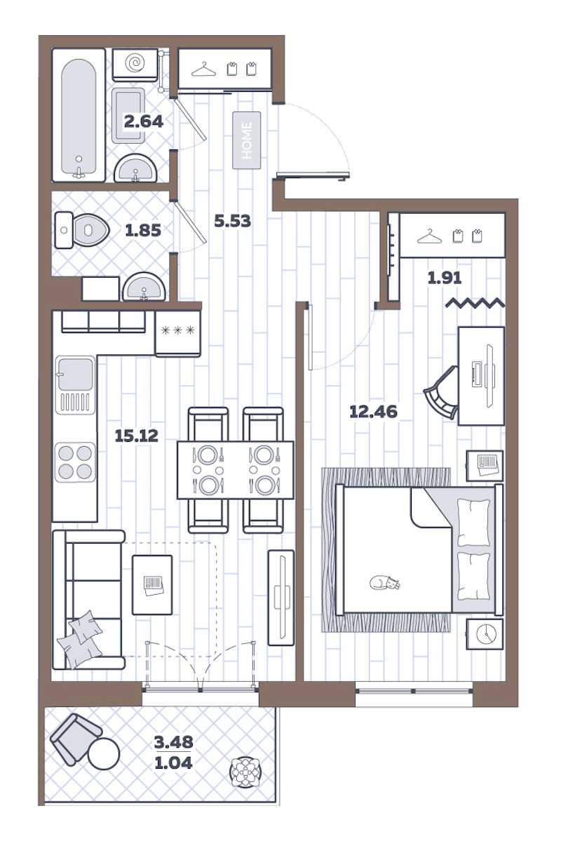 Однокомнатная квартира в : площадь 40.55 м2 , этаж: 2 - 12 – купить в Санкт-Петербурге